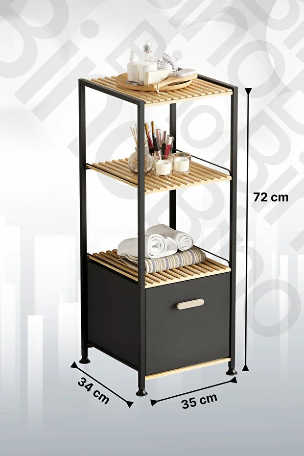 Banyo Rafı Banyo Düzenleyici Çok Amaçlı Dolap 3 Katlı Düzenleyici Kumaş Sepetli Raf